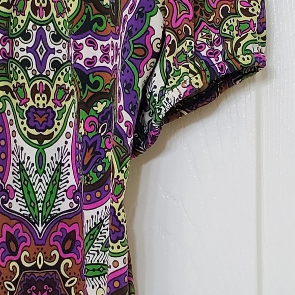 Purple/Brown/Black/Green Low V Neck 3/4 sleeves XL - Picture 7 of 8